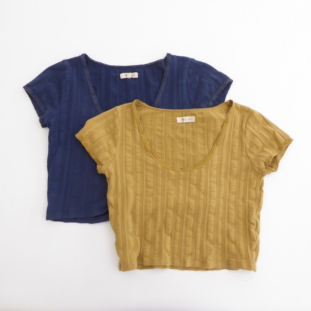 Bundle of 2 Madewell Women Pointelle Scoop Neck Crop Top Small Blue Yellow